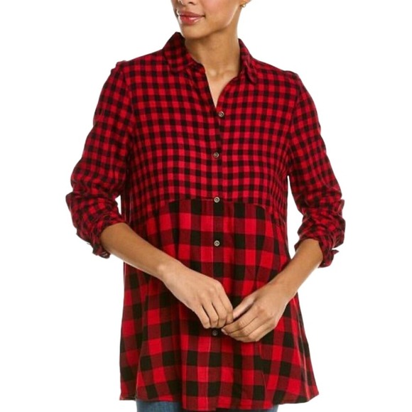 Beach Lunch Lounge‎ Black And Red Plaid Emery Button-up Flannel Shirt Large - Picture 1 of 13